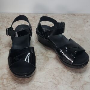 Kork-Ease Glossy Black Sandals